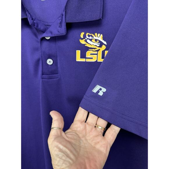 Russell NCAA LSU Tigers Shirt Mens Large Dri-Fit Lightweight Purple Polo Shirt - Picture 4 of 8